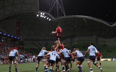 MELBOURNE, AUSTRALIA - MARCH 02: Dominic Gardiner of the Crusaders takes the ball from a line out during the round two Super Rugby Pacific match between Crusaders and NSW Waratahs at AAMI Park, on March 02, 2024, in Melbourne, Australia. (Photo by Darrian Traynor/Getty Images)